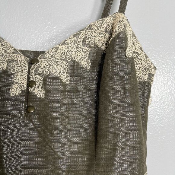 MOULINETTE SOEURS Embroidered Mini Dress Soze 8 Green Cream Anthropologie Linen - Picture 2 of 8